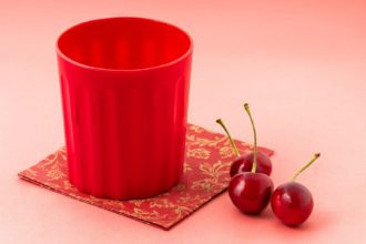 220ml Red Fluted Tumbler with Cherries