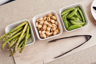 White Square Sweet Dishes with Vegetables and Snacks