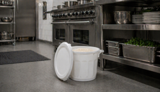 50L Round Bin with Flat Lid in Industrial Kitchen Setting