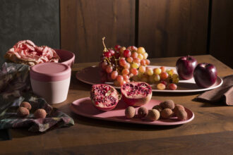 Rose Pink Large Serving Platter with Fresh Fruit