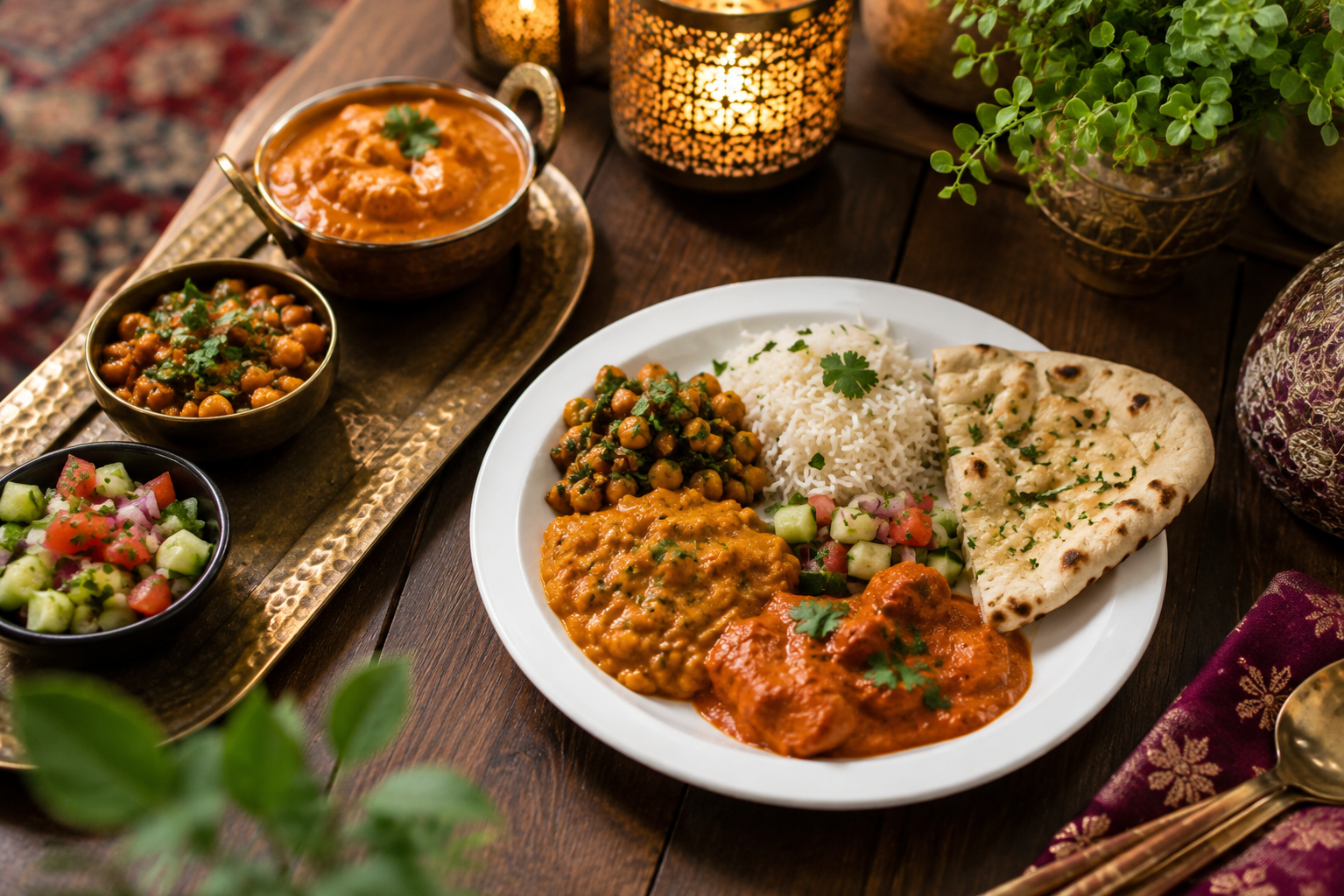 Indian Meal on Extra Large White Dinner Plate