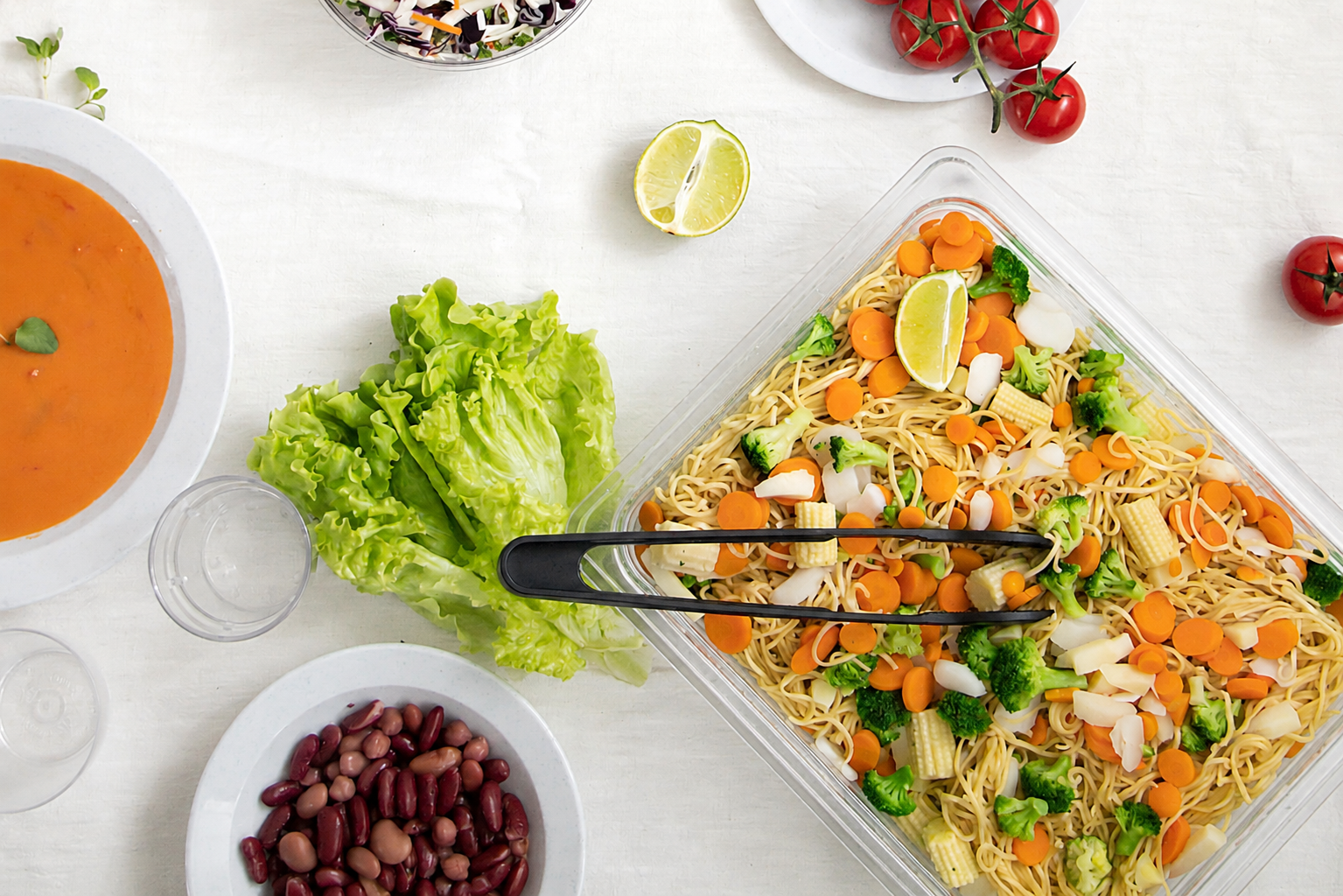 Noodle Salad in Clear Gastronorm in Dining Table Setting